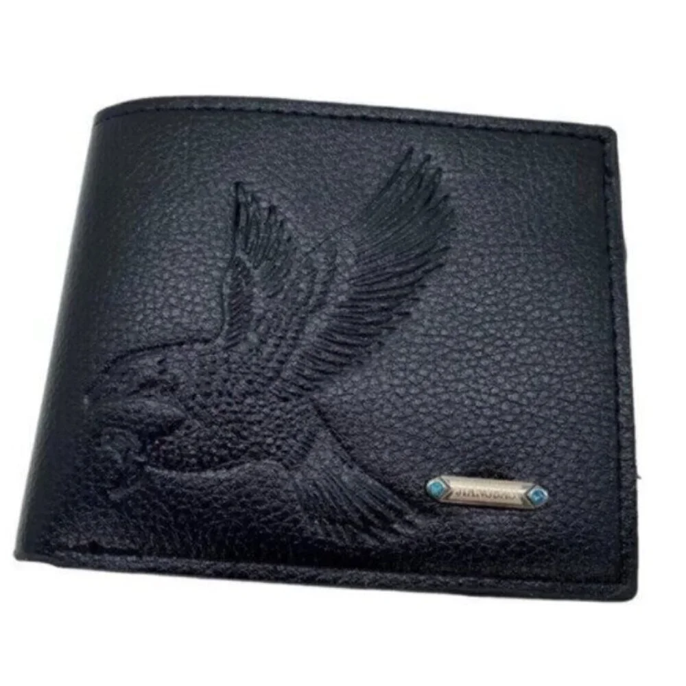 Eagle Embossed Black Faux Leather Mens Bifold Wallet